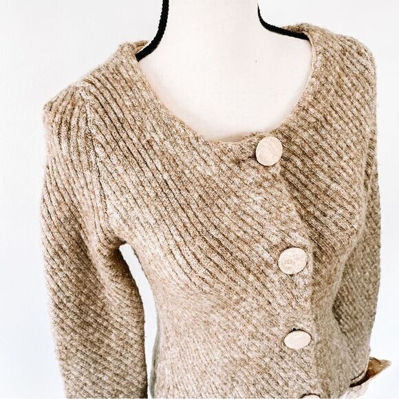 Moth Anthropologie Wool Button Front Long Sleeve Sweater Jacket Lace Trim Sz M - Picture 4 of 7